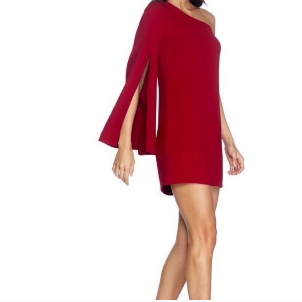 One-Shoulder Red Mini Dress with Cape Sleeve